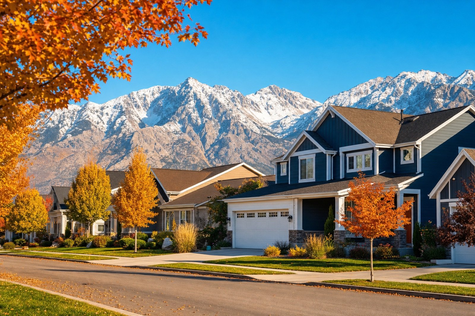 An Ogden Utah residential street with the Wasatch mountains behind